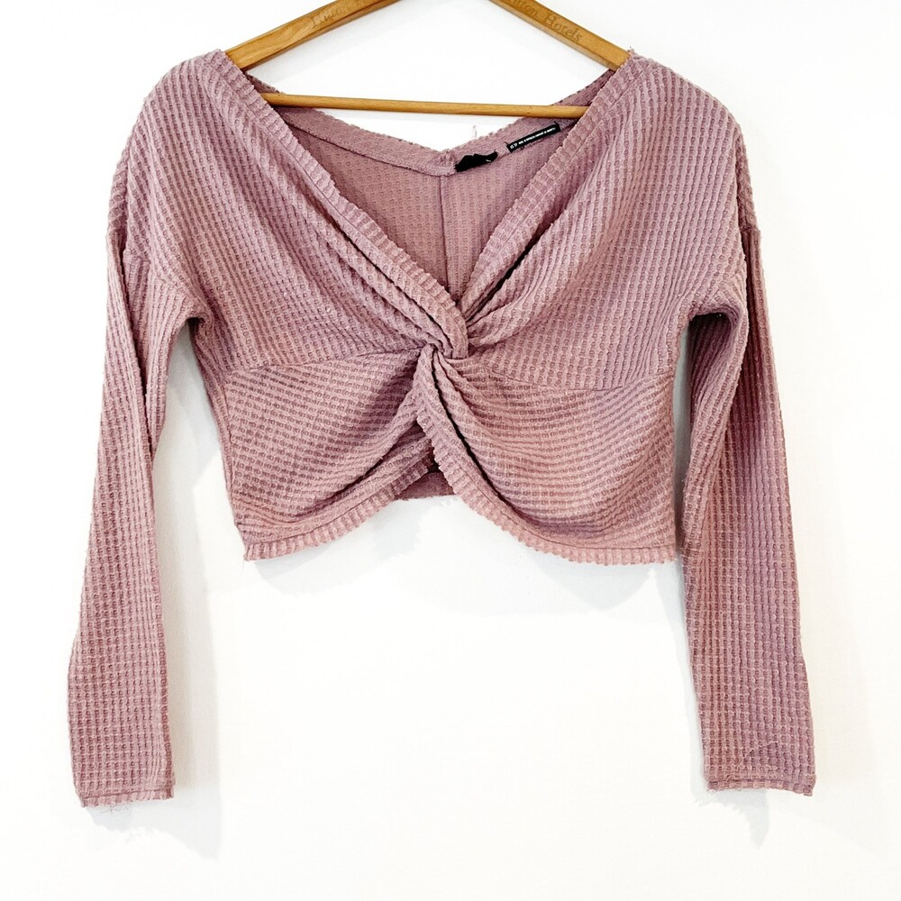 Out From Under Lavender Purple Thermal Waffle Crop Top Twist XS
